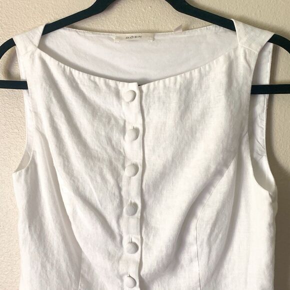 Doen Hayden Linen Top 2 Salt White Button Down Sleeveless Tank - Picture 2 of 6